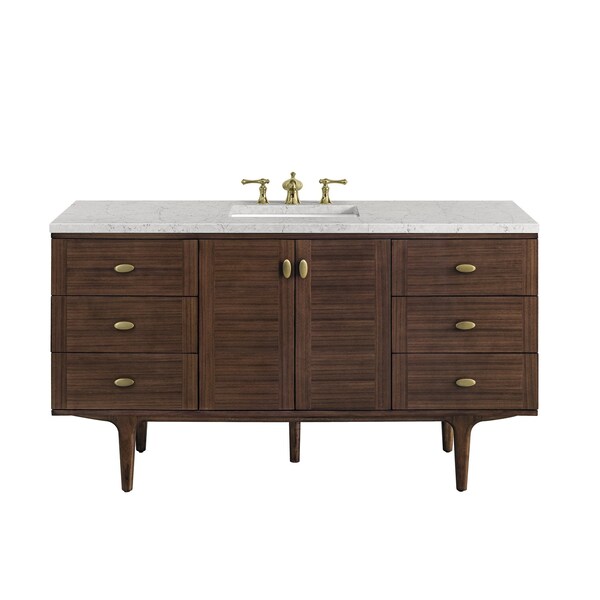 James Martin Vanities Amberly 60in Single Vanity, Mid-Century Walnut w/ 3 CM Eternal Jasmine Pearl Top 670-V60S-WLT-3EJP - main